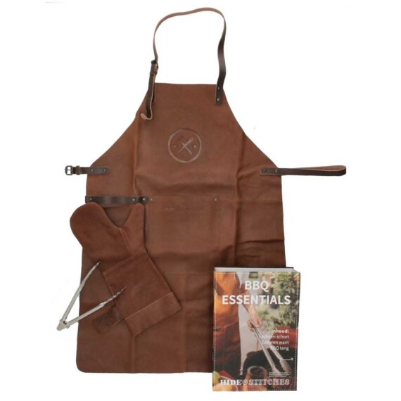 BBQ Giftset | Leren schort, handshoen & tang