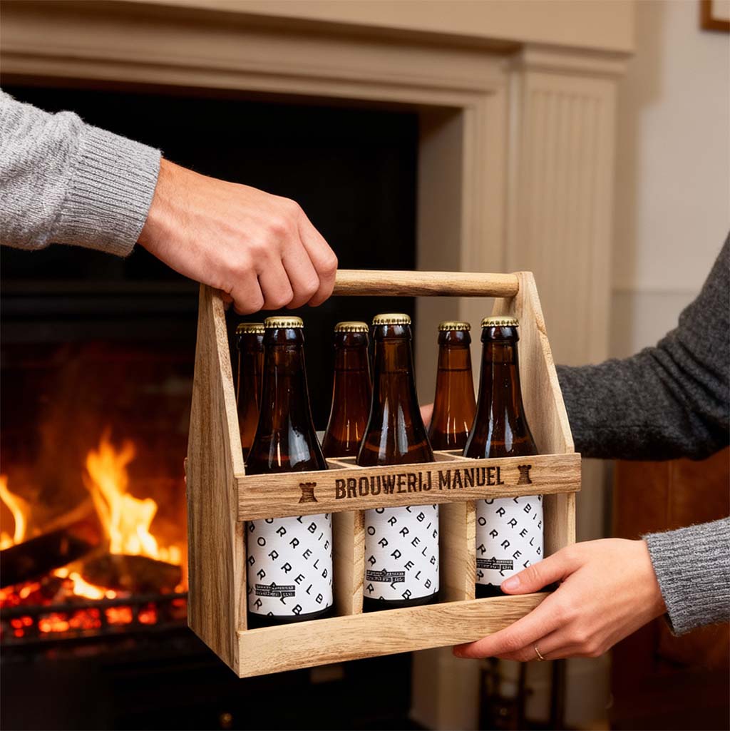 Houten bierkrat draagtray | Gegraveerd met eigen tekst - Afbeelding 5